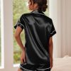 Pajamas for Women Set Silk Satin Pjs Button Down Sleepwear Summer Loungewear Top and Shorts Lounge Set S-XXL
