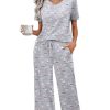 Womens Pajama Sets Soft Cotton Pj Short Sleeve Top with Capri Pants Sleepwear 2 Piece Print Loungewear,S-XXL