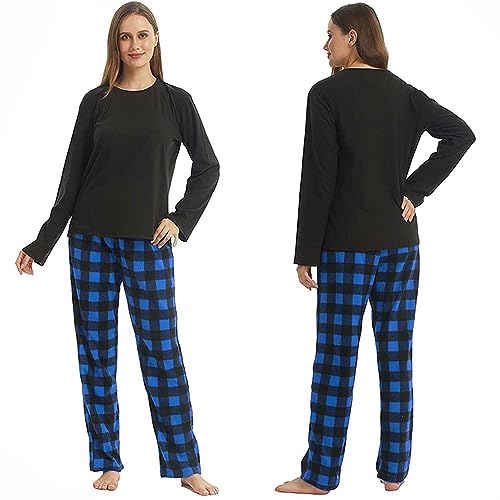 Matching Pjs for Couples,Plaid Pajama Set for Women and Men Soft Warm Fleece Shirt and Pants Sleepwear Set