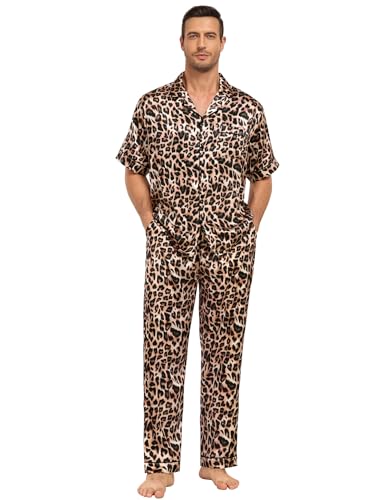 Matching Pajamas for Couples Satin Short Sleeve Sleepwear Women/Men Silk Soft Button Down Nightwear 2 Pcs Loungewear