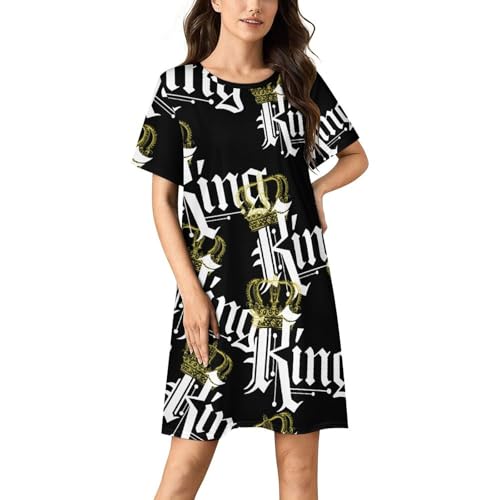 Kings Nightgowns for Women Sleepwear Short Sleeve Sleep Dress Nightshirt