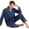 Men’s Cotton Pajama Set, Long Sleeve Button-Down Woven Sleepwear