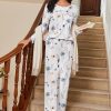Womens Pajama Sets Pleated Tops with Long Pants Lounge Set Long Sleeve Fall Sleepwear Ladies Pjs S-XXL