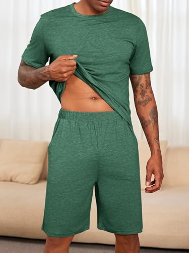 Mens Pajama Sets Short Sleeve T Shirts 2 Piece Shorts Lounge Sets PJ Summer Sleepwear