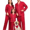 Matching Family Pajamas Set Women & Men & Kids Silk Satin Pjs 2 Pcs Long Sleeve Button Down Sleepwear with 2 Pockets(Men, A-Red,