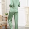 Satin Pajamas for Women Silk Long Sleeve Sleepwear Button Down Loungewear 2 Pieces Lace Soft Pjs Set