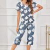 Women's Pajama Set 2 Piece Short Sleeve Capri Pj Sets V Neck Loungewear Sleepwear with Pockets S-3XL