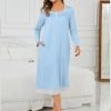 Nightgowns for Women Soft 100% Cotton House Dress Embroidery Long Sleeve Night Gowns Comfy Long Sleepwear