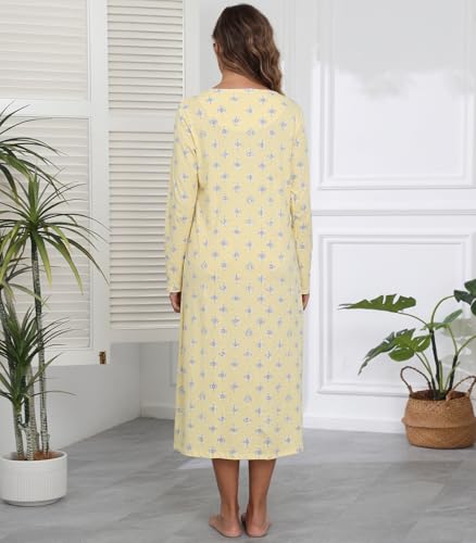 Long Cotton Nightgowns for Women 100% Cotton Night Gown Long Sleeve Ladies Nightgowns Sleepwear Vintage Sleep Dress
