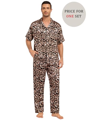 Matching Pajamas for Couples Satin Short Sleeve Sleepwear Women/Men Silk Soft Button Down Nightwear 2 Pcs Loungewear