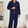 Mens Button Down Pajamas Set Soft Classic Lapel Sleepwear Long Sleeve Flannel Top & Pants Set