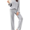 Womens Pajama Sets Long Sleeve Ribbed Knit Lounge Set Button Down Soft 2 Piece Pjs With Pockets