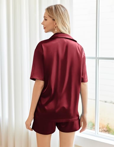 Pajamas for Women Silk Satin Pjs Soft Sleepwear Short Sleeve Button Down Pjs Top and Shorts 2 Piece Lounge Set S-XXL
