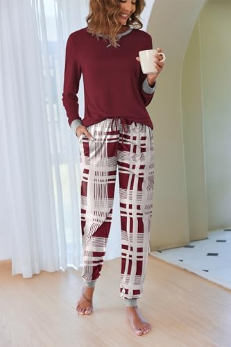 Pajamas For Women Comfy Long Sleeve Jogger Set Lounge Pjs Set With Pockets