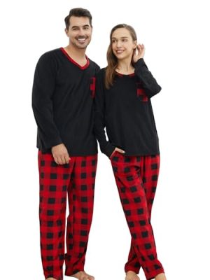 Matching Pajamas for Couples, Mens and Womens Buffalo Plaid Pajamas Set Long Sleeve Pjs Soft Warm