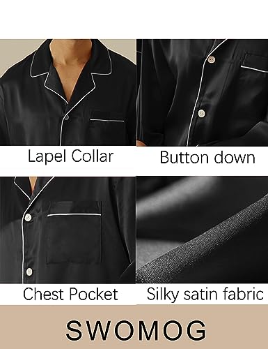 Mens Silk Satin Pajamas Set Long Sleeve Sleepwear Button-Down Pj Two-piece Loungewear with Long Pants S-XXL