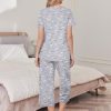 Womens Pajama Sets Soft Cotton Pj Short Sleeve Top with Capri Pants Sleepwear 2 Piece Print Loungewear,S-XXL