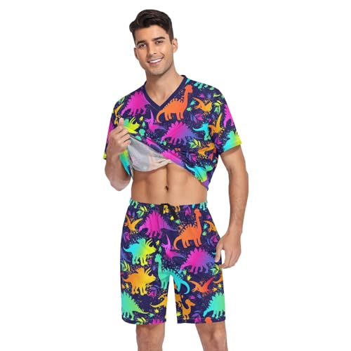 Men's Short Sleeve Pajama Set Summer Pj Short Set 2 Piece Loungewear Sleepwear with Pockets