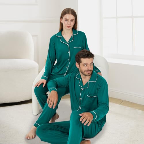 Matching Pajamas for Couples, Button Up Pjs Set for Men and Women Soft Warm Loungewear