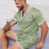 Mens Pajamas Set Satin Silk Pajama For Men Sleepwear Shorts Sexy Nightwear Button Down 2 Piece