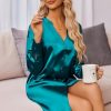 Women's Satin Nightgown Button Down Sleepshirt Silk Long Sleeve Nightshirt Boyfriend Sleepwear