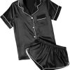 Womens Silk Satin Pajamas Short Sleeve Sleepwear Soft Button Down Loungewear 2 Piece PJS Shorts Set S-5XL