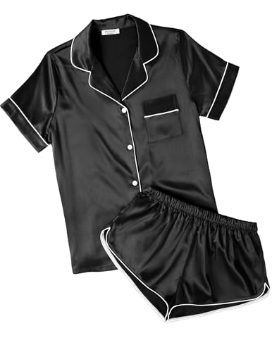 Womens Silk Satin Pajamas Short Sleeve Sleepwear Soft Button Down Loungewear 2 Piece PJS Shorts Set S-5XL