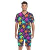 Men's Short Sleeve Pajama Set Summer Pj Short Set 2 Piece Loungewear Sleepwear with Pockets