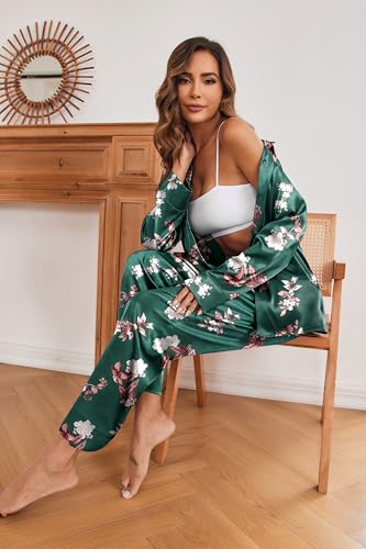 Classic Satin Pajamas for Women Long Sleeve Button Down Sleepwear Soft Silk Loungewear Pjs Set S-XXL