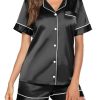 Pajamas for Women Set Silk Satin Pjs Button Down Sleepwear Summer Loungewear Top and Shorts Lounge Set S-XXL