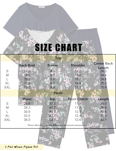 Pajama Sets for Women 2 Pack, Short Sleeve with Long Pant Pjs Sleepwear Comfy Lounge Sets with Pockets