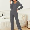Womens Pajama Sets 2 piece Lounge Sets for Women V-neck Long Sleeve Top and Elastic Waist Pants with Pockets