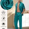 Mens Silk Pajama Set Satin Pjs Short Sleeve Button Down Sleepwear Classic Loungewear Set With Pants S-3XL