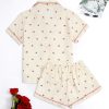 Women's 2 Piece Pajama Sets Lightweight Fall Pajamas Cute Pj Set Button Shirt with Shorts Lounge Pjs