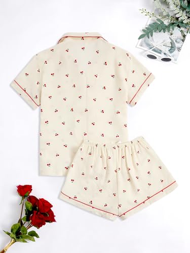 Women's 2 Piece Pajama Sets Lightweight Fall Pajamas Cute Pj Set Button Shirt with Shorts Lounge Pjs