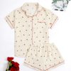 Women's 2 Piece Pajama Sets Lightweight Fall Pajamas Cute Pj Set Button Shirt with Shorts Lounge Pjs