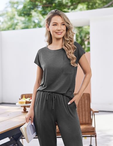 2 Packs Pajamas for Women Set Cap Sleeve Top and Pants Soft Sleepwear Comfy Pjs Set with Pockets Lounge Set