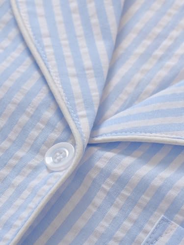 Women's Cotton Button Down Nightgown Seersucker 3/4 Sleeve Nightshirt