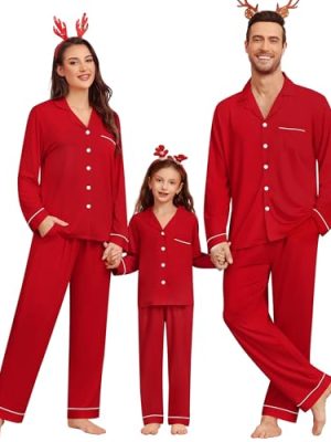 Matching Couple Christmas Pajamas Set Modal Long Sleeve Button-Down Sleepwear Family Festival Party Xmas PJs Sets