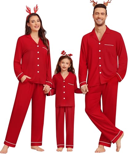 Matching Couple Christmas Pajamas Set Modal Long Sleeve Button-Down Sleepwear Family Festival Party Xmas PJs Sets