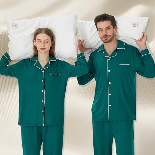 Matching Pajamas for Couples, Button Up Pjs Set for Men and Women Soft Warm Loungewear