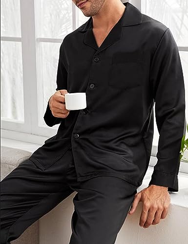 Couples Pajamas Womens &Mens Matching Pajamas Set Silk Satin Pj Set Long Sleeve Button Down Sleepwear 2 Pcs Loungewear