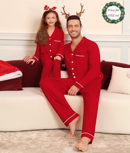 Matching Couple Christmas Pajamas Set Modal Long Sleeve Button-Down Sleepwear Family Festival Party Xmas PJs Sets
