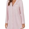 Women's Striped Nightgown Collar V Neck Button Down Long Sleeve Sleep Shirt Top Nightdress