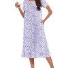 Cotton Nightgowns for Women Soft Long Button Night Gowns Comfy House Dress with Pockets Short Sleeve Sleepwear S-3XL