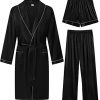 Men's Satin Robe 3 Pcs Silky Kimono Bathrobe Set Lightweight Soft Loungewear Nightwear