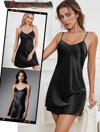 Satin Nightgowns for Women Babydoll Lingerie Slip Dress Sexy Sleepwear V Neck Nighty Chemise