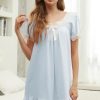 Cotton Nightgown for Women Short/Long Sleeve Princess Nightdress Victorian Nightwear Lace Ruffled Nighties with Bow