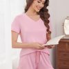 Womens Pajama Sets Summer Pjs Soft Short Sleeve Sleepwear Comfy Ruffle Pj Shorts Set Cute Lounge Sets with Pockets