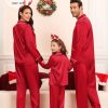 Matching Family Pajamas Set Women & Men & Kids Silk Satin Pjs 2 Pcs Long Sleeve Button Down Sleepwear with 2 Pockets(Men, A-Red,